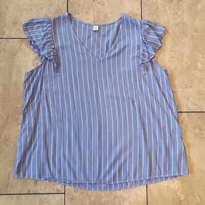 3/$12 old navy blue striped flutter ruffle sleeve v-neck blouse